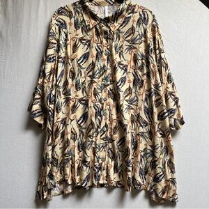 Blue Sky Linen Bamboo Cream Botanical Print Button-Up Shirt